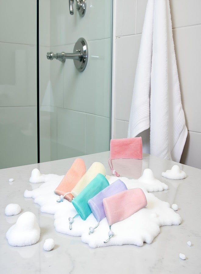 Mozff 5Pcs Exfoliating Mesh Soap Pouch Bubble Foam Net Bag for Shower Saver Pouch Drawstring Foaming Net Soap Bag for Body Facial Cleaning Tool, 5 Colors Used Repeatedly, Cleansers, Facial Cleansing Bars - Image 4